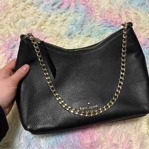 Kate Spade “Zippy” Black Pebble Leather Shoulder Bag with chain and crossbody